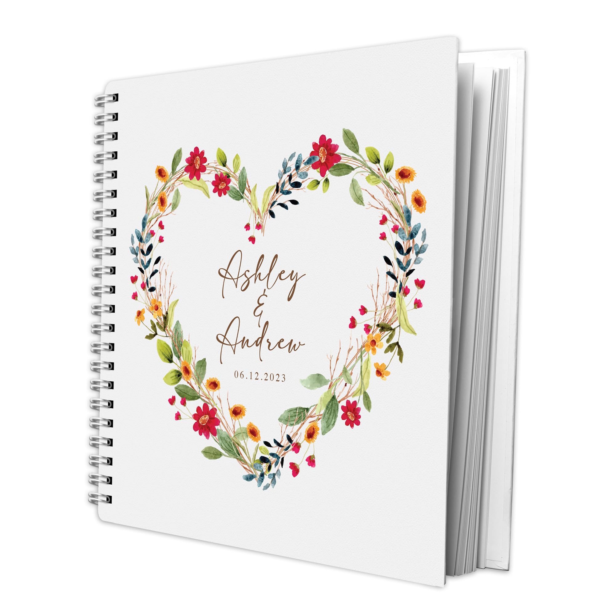 Personalised Wedding Guest Signature Book Flower Heart Design Keepsakes Scrapbook Photo Album Wedding Couple - 30cm x 30 cm - 40 Sheets (Floral Heart 30 x 30)