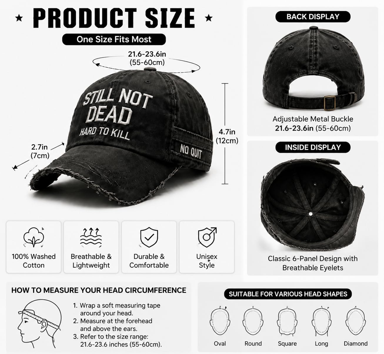 'Still Not Dead Hard to Kill' vintage sprana bawełniana skośna regulowana czapka taty, haftowana zabawna czapka na prezent dla mężczyzn kobiet