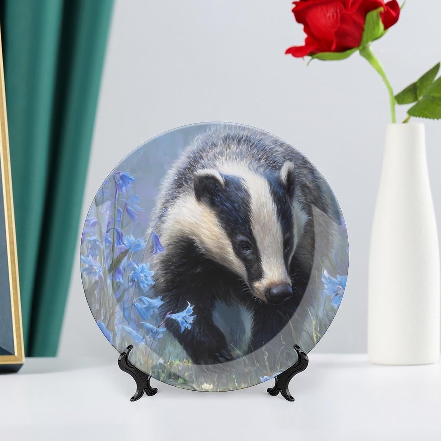 Badger Blue Bluebells Decorative Plates for Display Ceramic Plate Tray with Stand Hanger Home Decor
