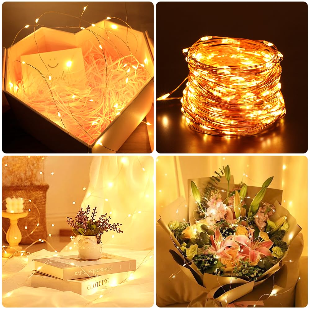 Vicloon Cadena de luces LED USB, 2 unidades, con mando a distancia, 10 m, 100 LED, 8 modos y temporizador, mini cadena de luces LED para Navidad, dormitorio, fiesta, boda, jardín