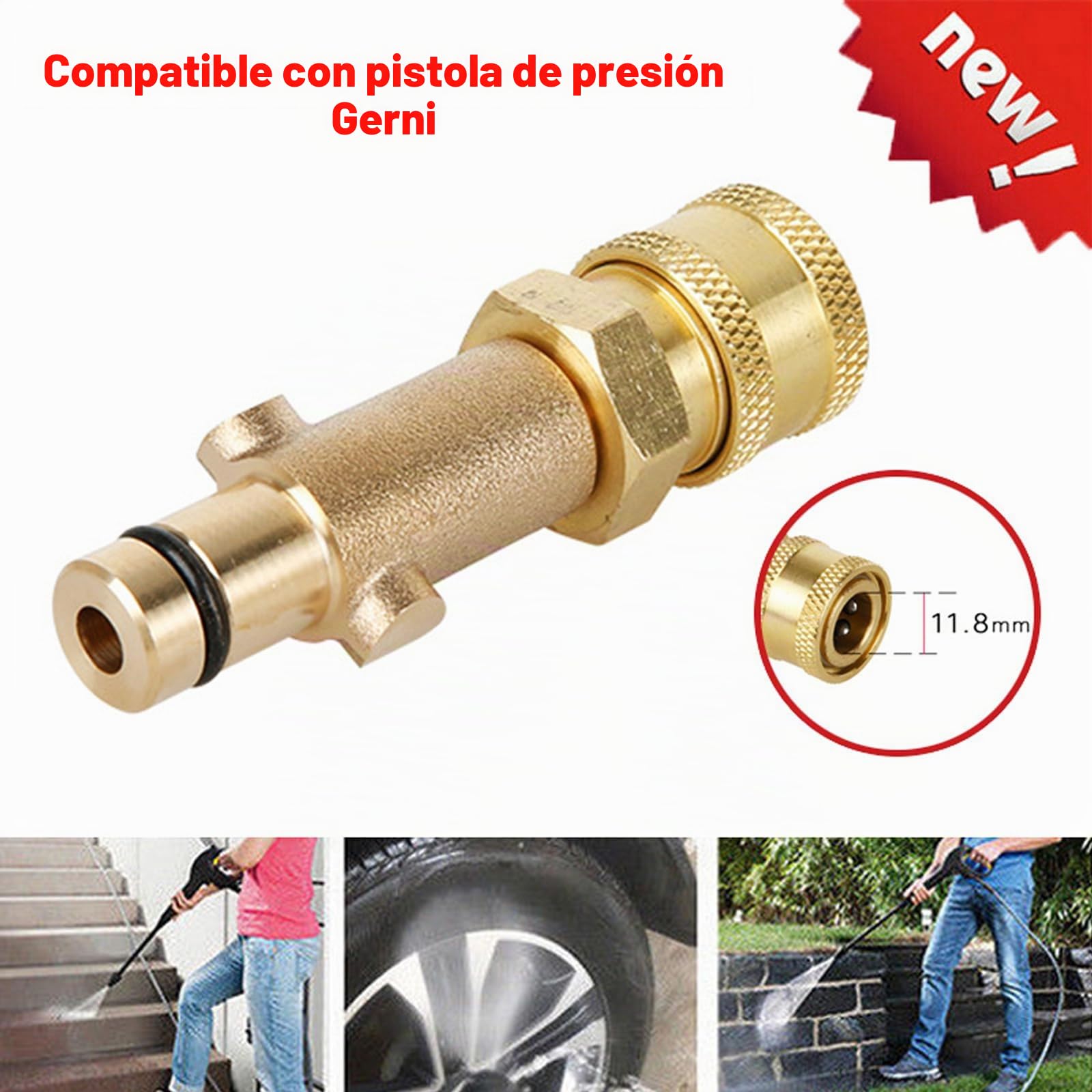 Adaptador T&F y lavadora a presión, conector de botella de cañón de espuma de cobre, adaptador hembra de latón para pistola de espuma de nieve para la serie Nilfisk Gerni