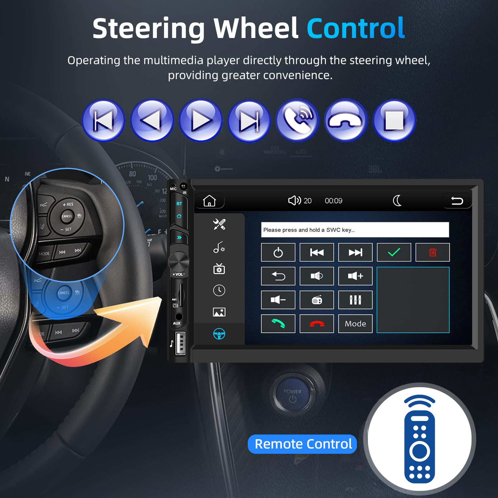 Autoradio 2DIN 7" écran Tactile IPS - CarPlay & Android Auto Sans Fil - Bluetooth 5.2, Mirror Link, FM, USB - Avec Caméra De Recul + Support Commandes Au Volant