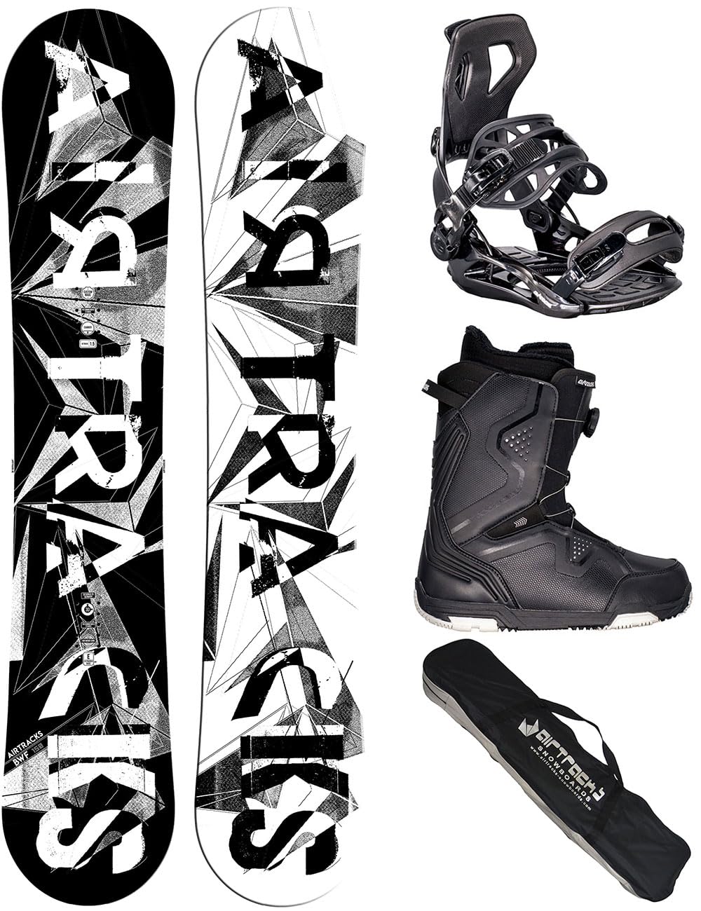 Airtracks Snowboard Set Tavola BWF Extra Wide Uomo + Attacchi Master + Scarponi + Sacca Nuovi 155 159 161 165 168 171 cm