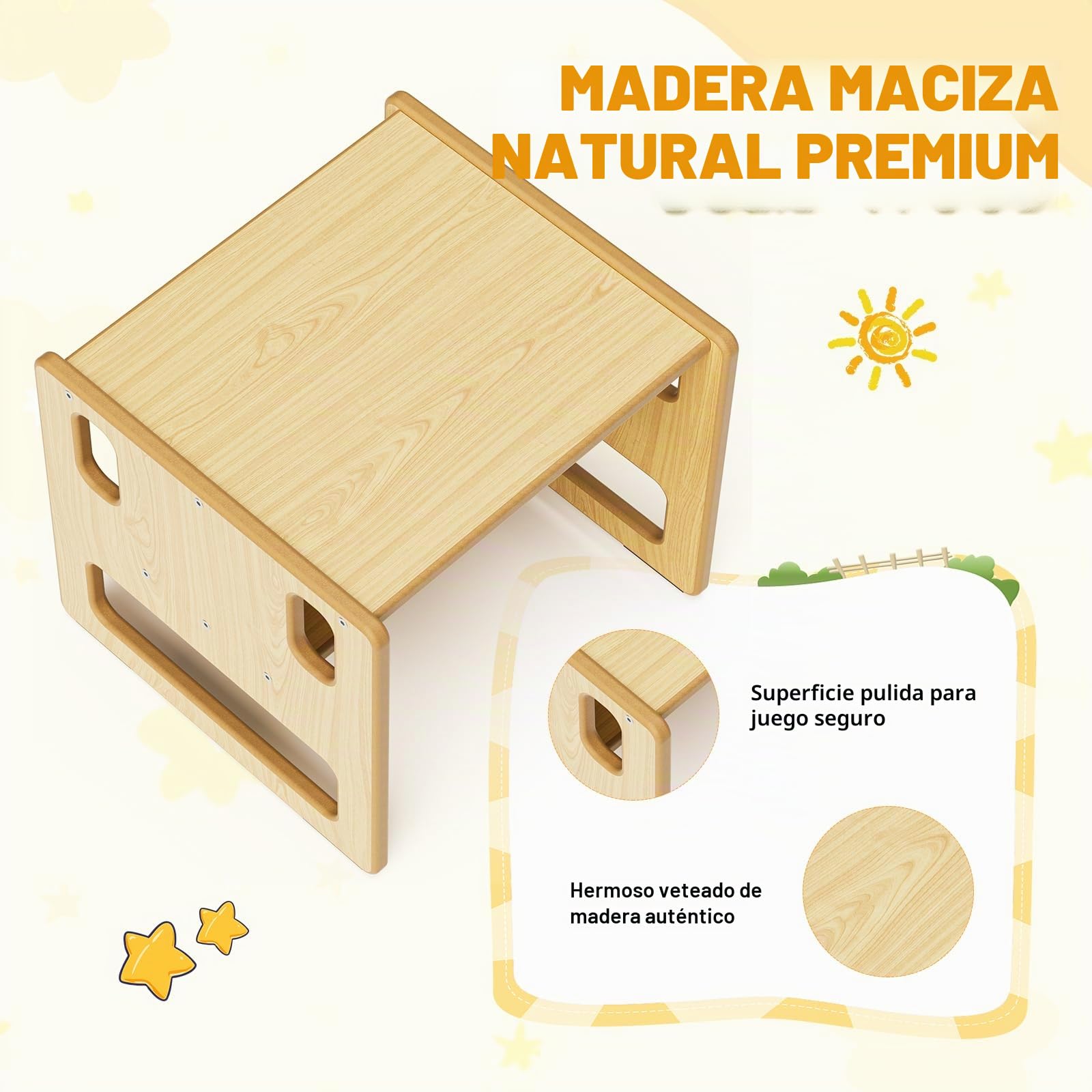 Mesa y Silla para Niños, Mesa de Madera Montessori con Almacenamiento, Adecuada para Niños para Leer, Jugar, Comer