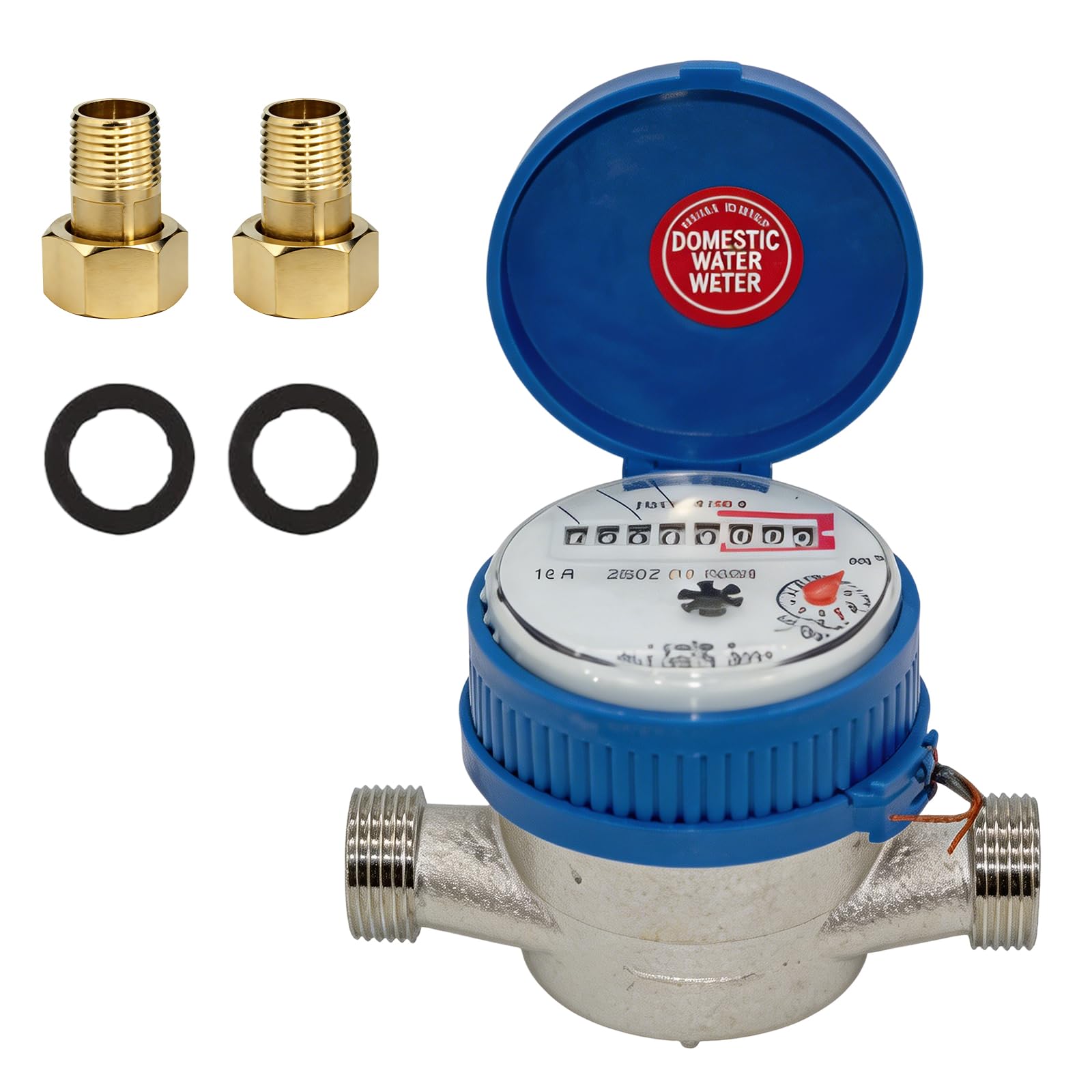 Compteur d'eau froide calibré 1/2" - Compteur d'eau de jardin avec couvercle de protection - Robinet - Compteur d'eau froide - Meilleure précision de mesure - Affichage numérique de 0 à 40 °C