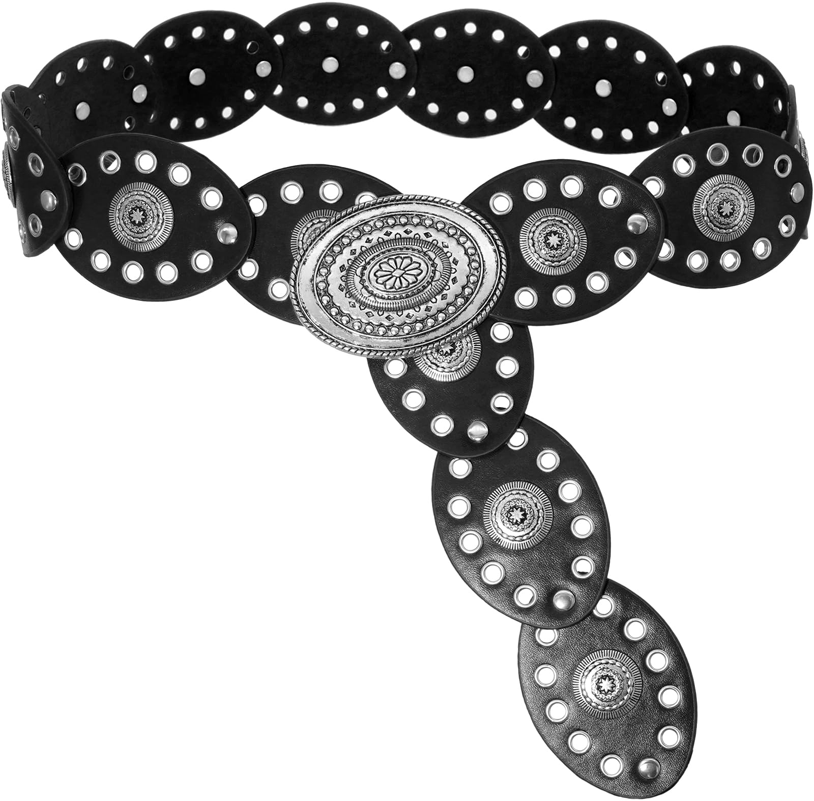 Heyjoin Oval Disc Belt for Women Wide Leather Concho Belts Boho Western Disc Link