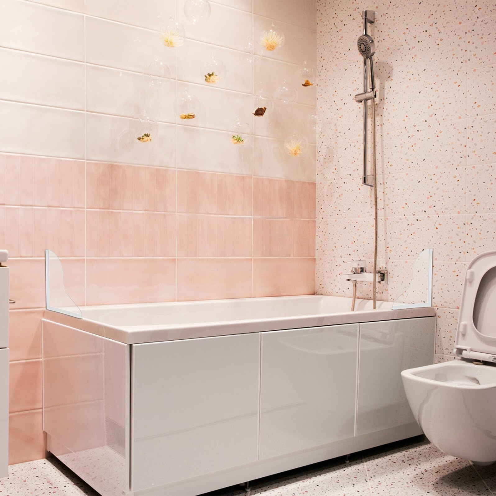 DOITOOL Spritzschutz aus Acryl für Badewanne und Waschbecken 2 Stück | Silikon, Küche und Bad, Wasserhaltend, Formstabil, Eckenschutz, Leichter Einsatz