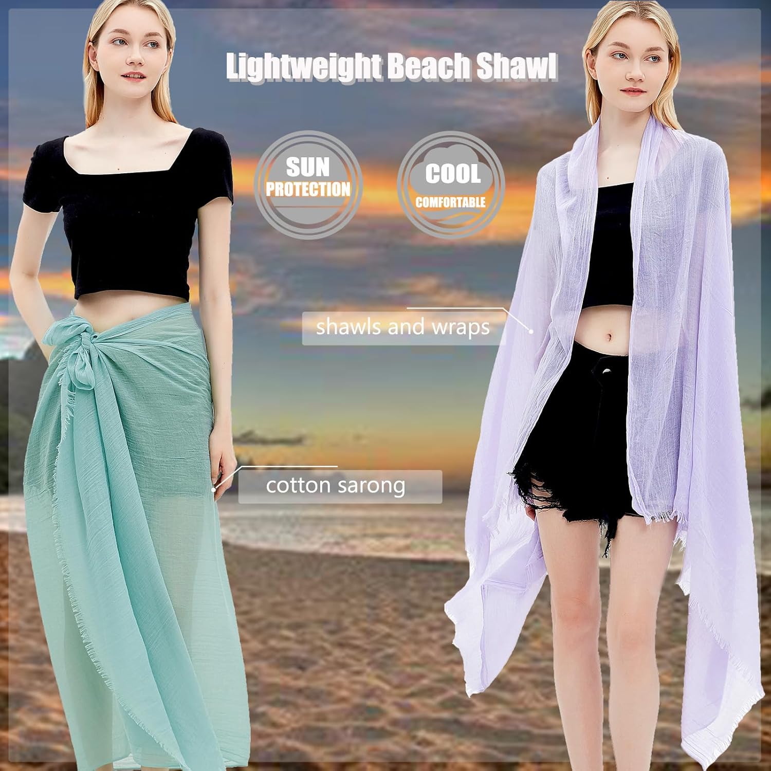 Gragengs Women Summer Scarfs Lightweight Large Long Gauze Shawl Linen Beach Wrap Plain 75”×43” - Image 5