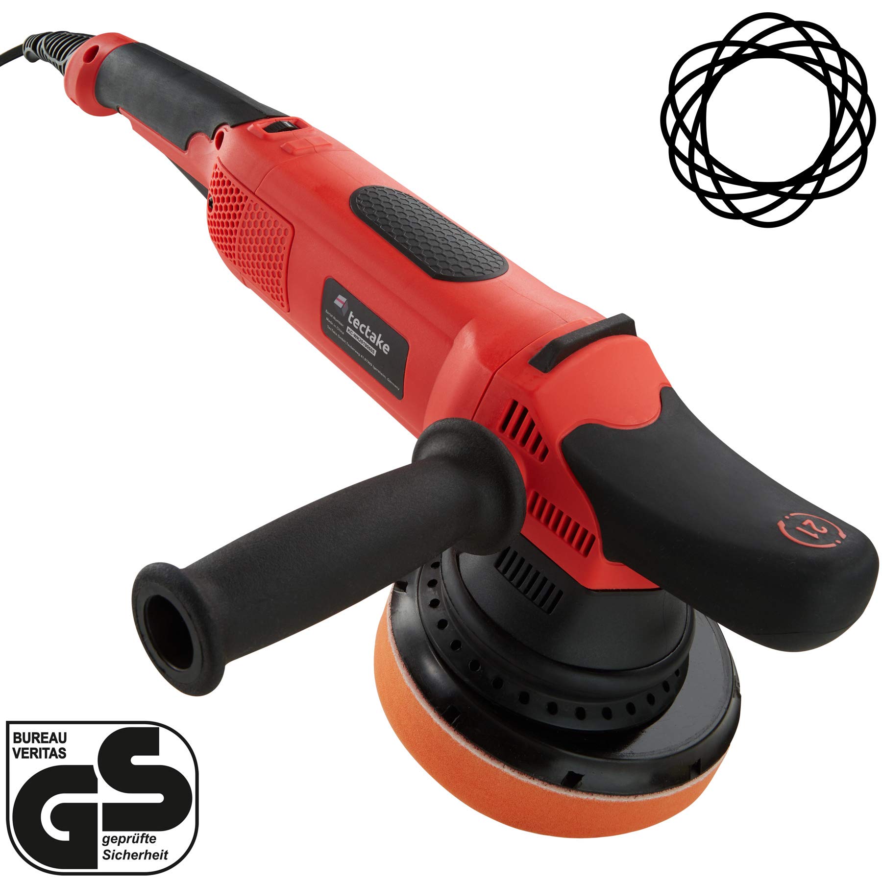tectake® Pulidora para Coche 810W, Incluye Plato de Rotación, Esponja de Pulir, Kit Completo con Esponjas, Pulimento Coche Arañazos, Pulidora Orbital, Detailing - Regulación Velocidad Digital