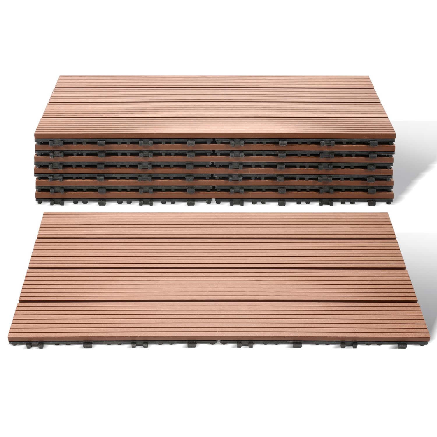 Lospitch Dalles de terrasse WPC 30 x 60 cm - Lot de 6 dalles en bois pour 1 m² - Aspect bois - Pour jardin, balcon, terrasse - Avec système de drainage et de clic