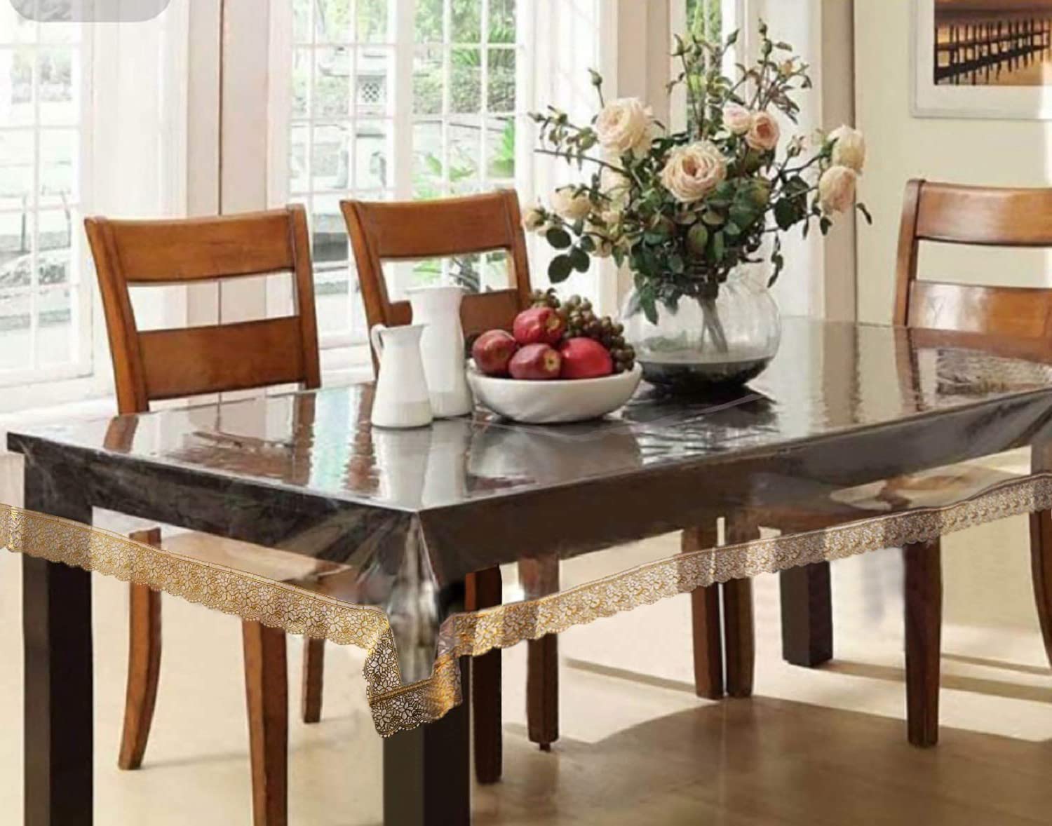 Kuber Industries Table Cloth for 6 Seater Dining Table|Dining Table Cover 6 Seater|Table Sheet For dining, Party, Events|Waterproof Table Protector|Indoor And Outdoor Use (Gold Lace) (B0C58NYTB7) Amazon Price History, Amazon Price Tracker
