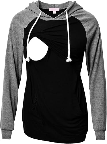 Bhome Sudadera con capucha de lactancia de manga larga sudadera casual para lactancia materna