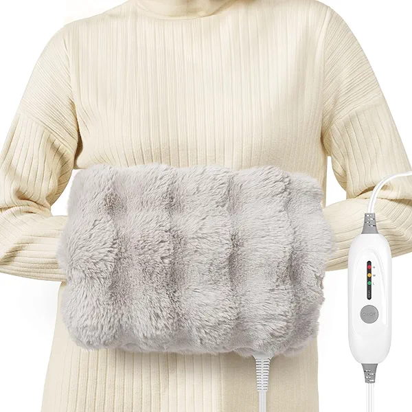 Double-Sided Heating Pad for Hands, Luxury Faux Fur Electric Hand Warmer for Fingers Arthritis, Heated Gloves Indoor Use, Hand Warmer Pouch for Women Men Hand Pain Relief, 3 Levels & Auto Off, Grey