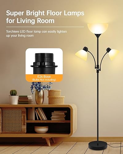 Miniatura 2 de Lámpara de pie negra, lámpara de pie, lámparas de pie de 71 pulgadas de alto para sala de estar, interruptor de 3 vías, pantalla de plástico,