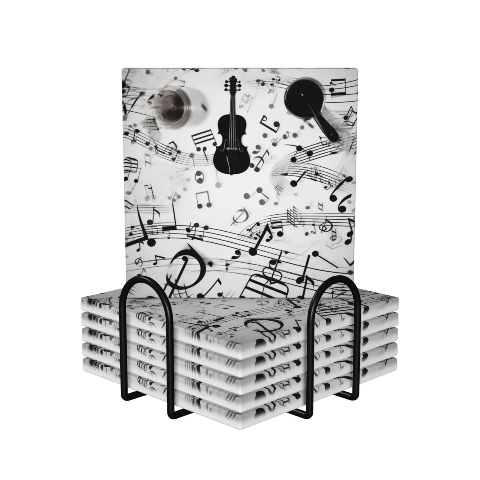 Dessous de verre en céramique lot de 6 avec support métal pour table et décoration de maison