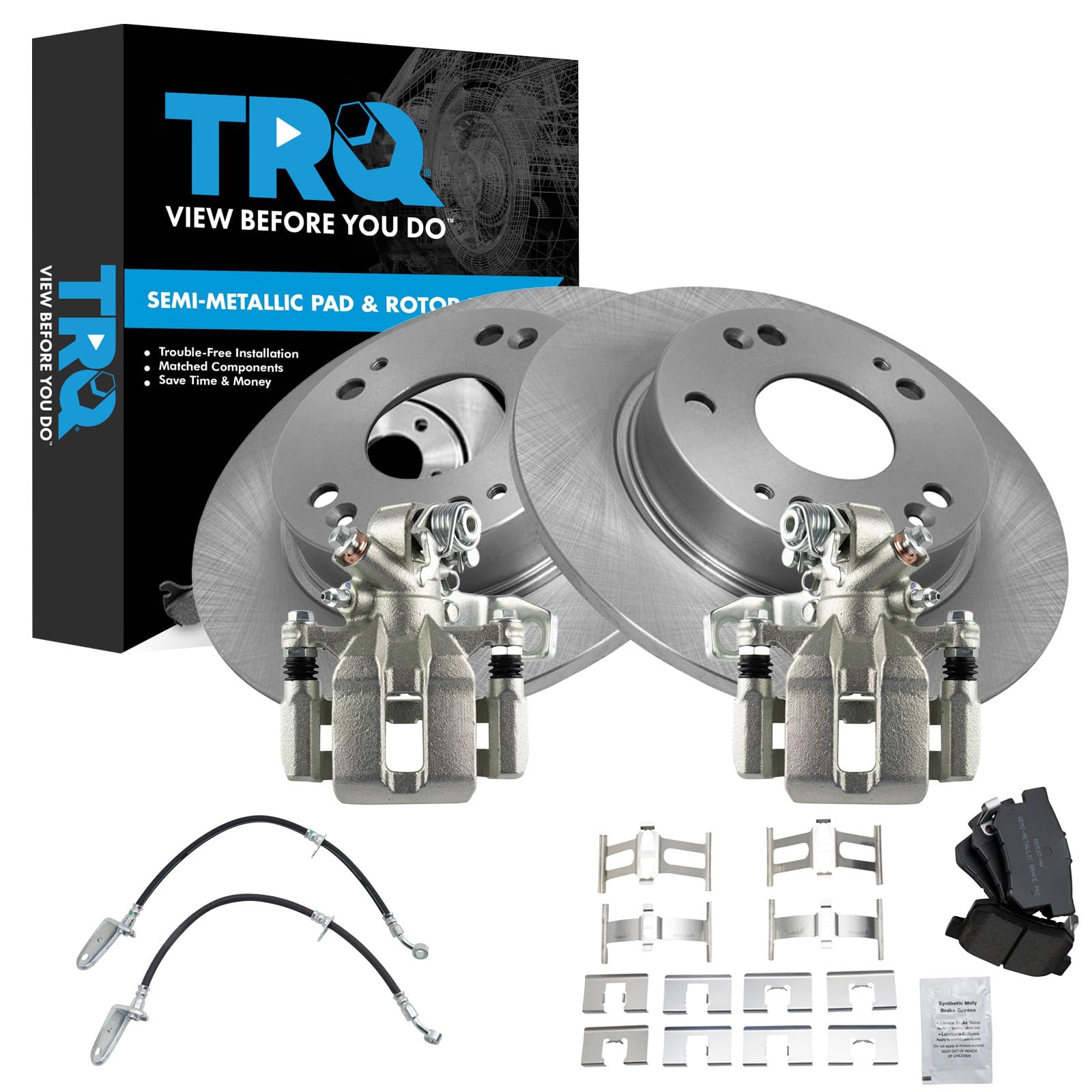 TRQ Rear Brake Pad and Rotor Set Semi Metallic Calipers Compatible with 2006-2011 Honda Civic
