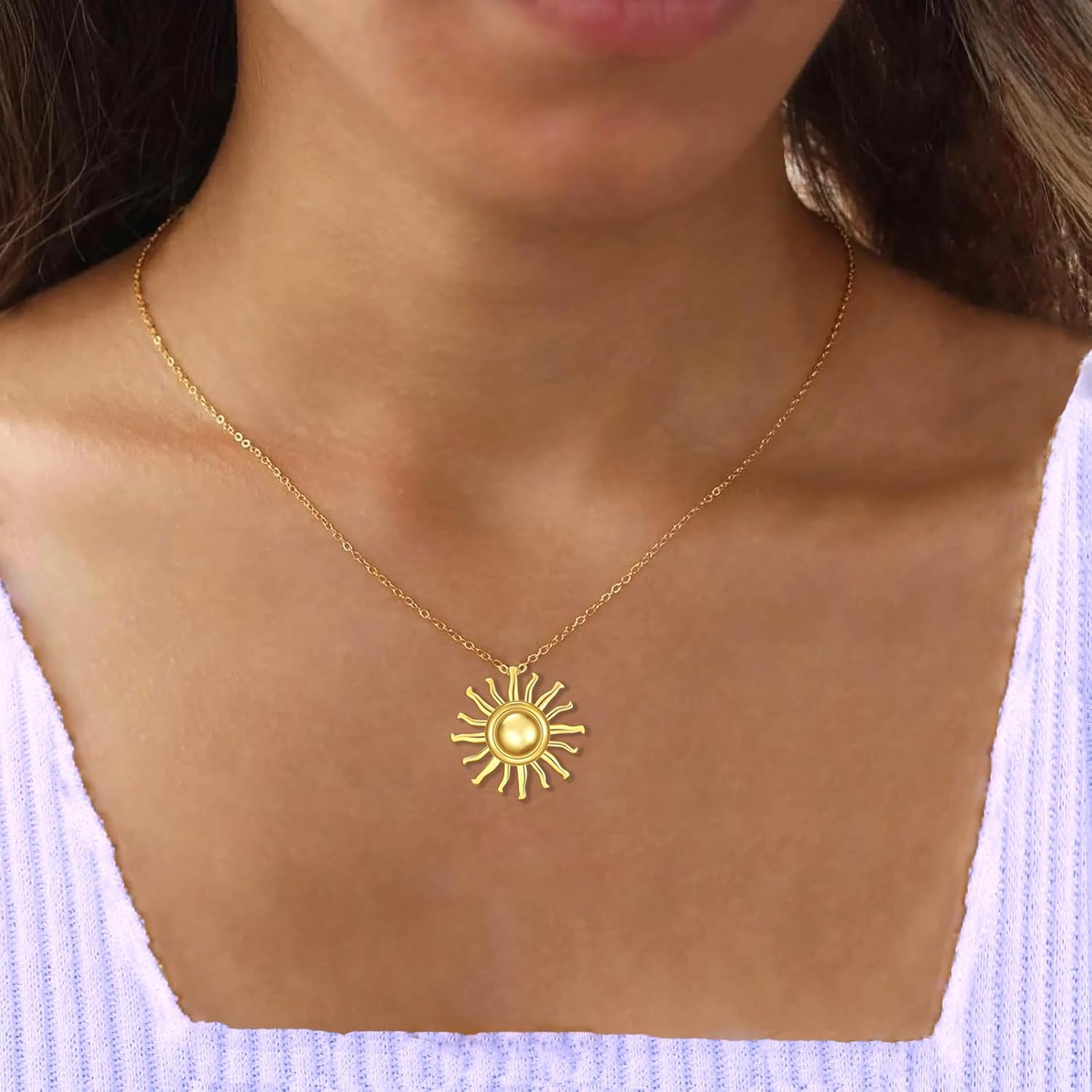 Rnivida 925 Sterling Silver Sun Pendant Necklace for Women Minimalist Gold Sunshine Jewelry with Adjustable Chain 18 Inches