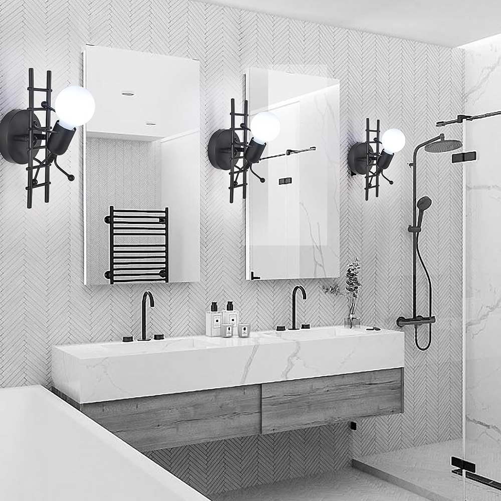 Vetrineinrete® Applique da parete decorativo a forma di omino sulla scala lampada da muro in metallo attacco E27 arredo casa soggiorno (Nero)