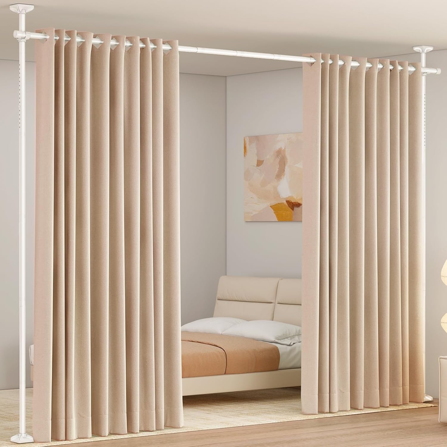 WELDUN Barras de cortina divisoras de habitación, barra de cortina de pie, sin taladro, sin daños y sin daño, soportes de cortina resistentes de tensión vertical de 227-312 cm de alto, 71-178 cm de