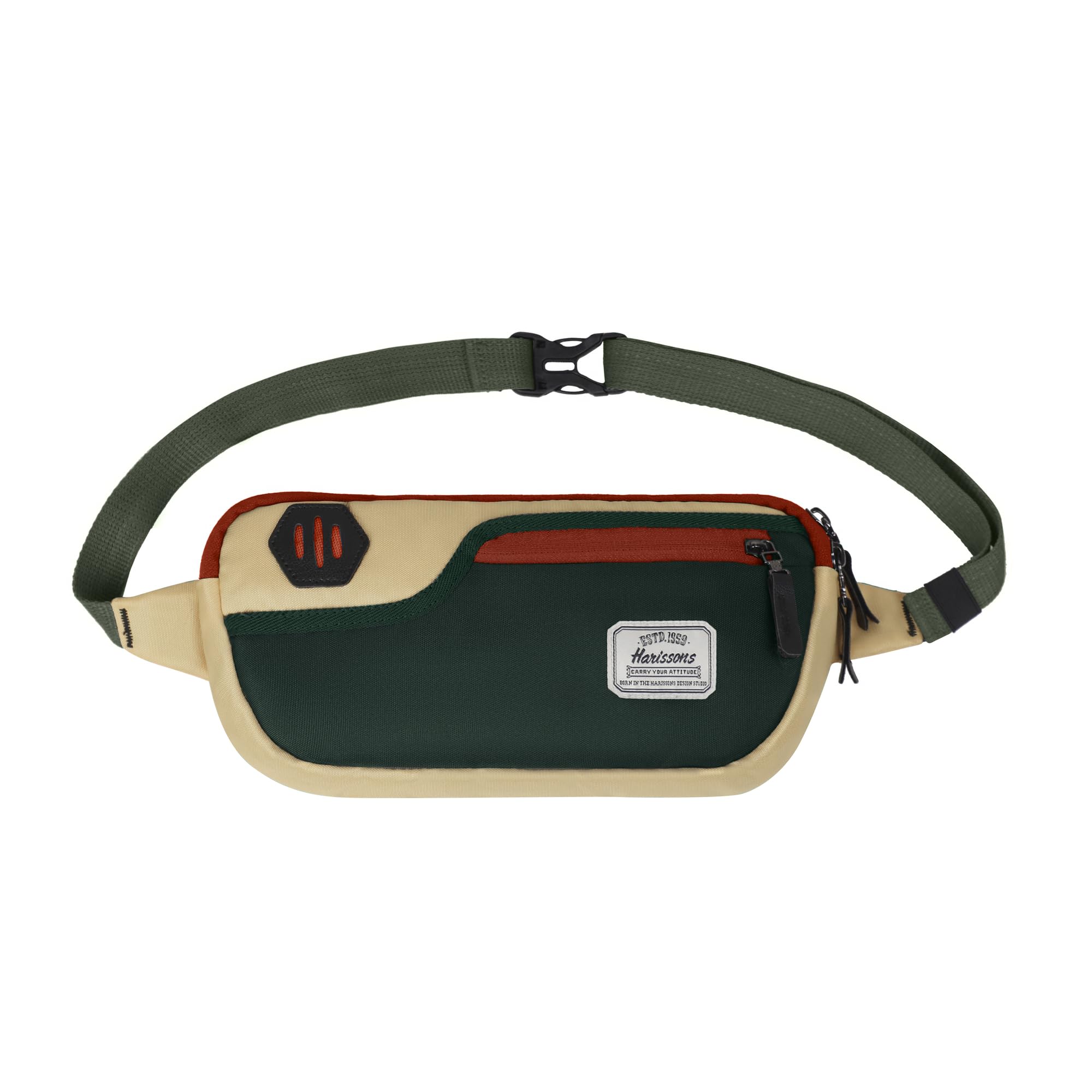 Orbito Water Resistant Waist Bag for Men & Women | Fanny Waist Pouch Pack | Ideal for Hiking, Travel, Camping & Outdoor Sports Activities (Cream & Green)