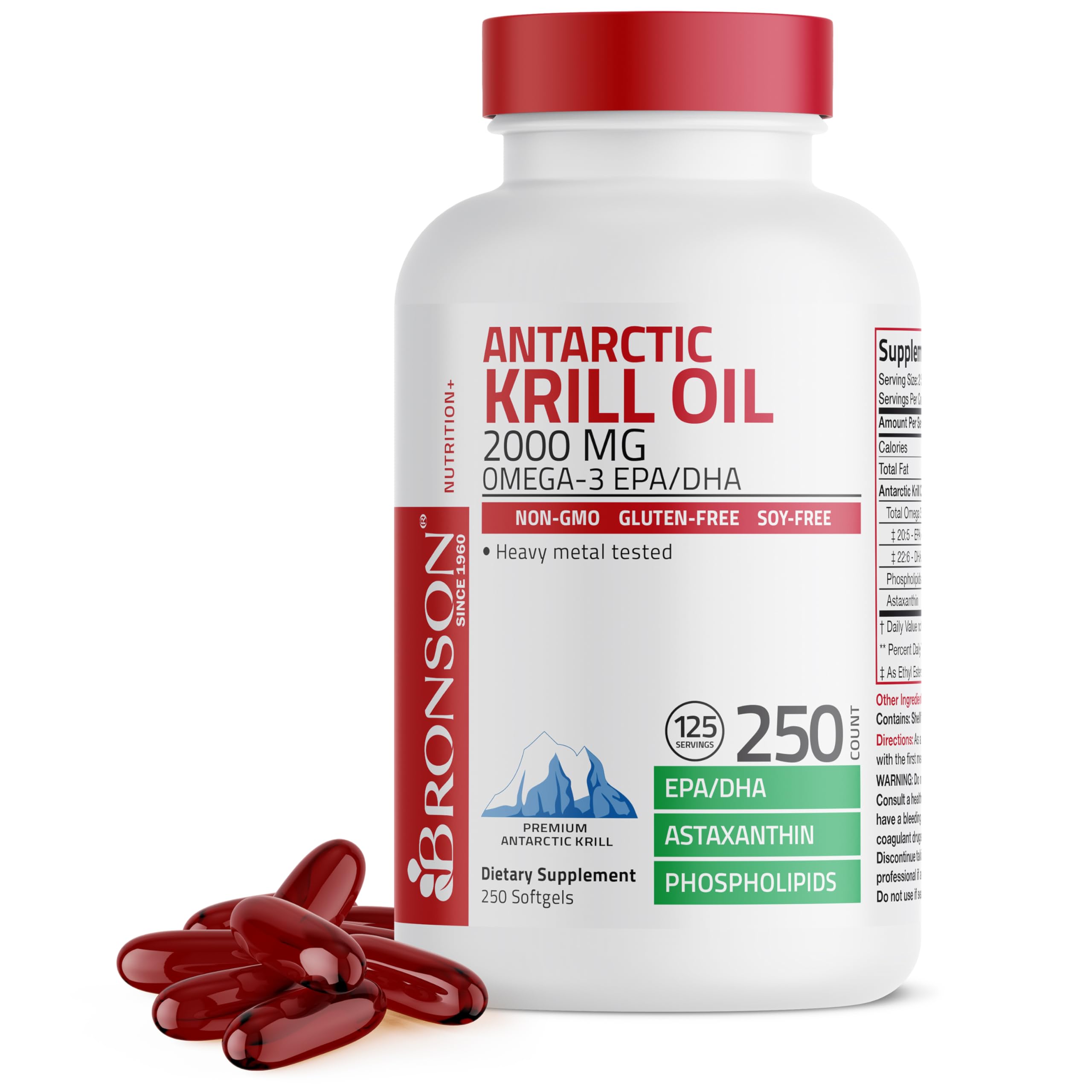 Bronson Antarctic Krill Oil 2000 mg with Omega-3s, 250 Softgels 250 Count (Pack of 1)