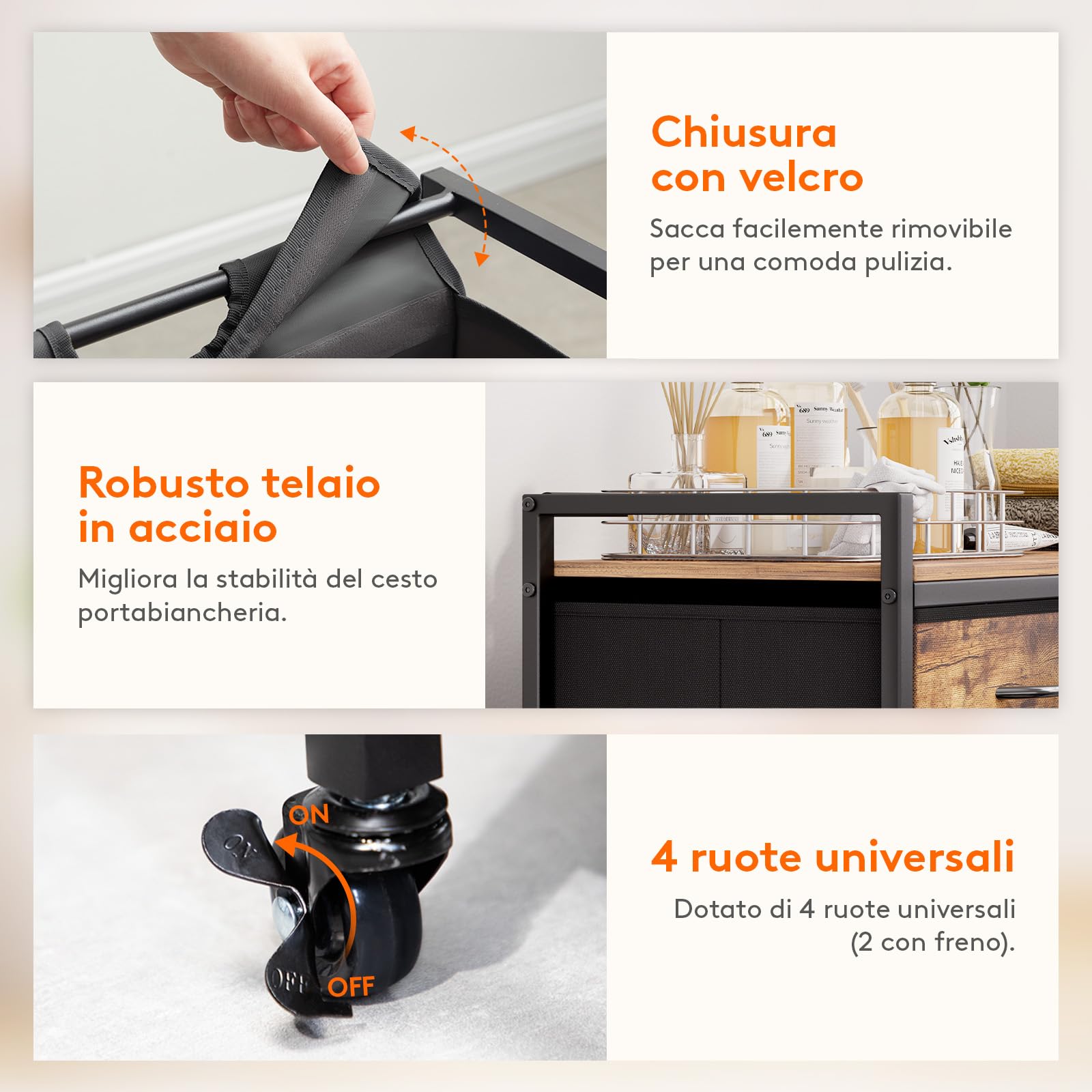 Lifewit Cesto Portabiancheria 3 Scomparti con Ruote 135L, Mobile Biancheria Sporca con 2 Cassetti e 3 Sacco Porta Biancheria in Tessuto Oxford per Lavanderia, Camere da Letto, Bagno, Nero