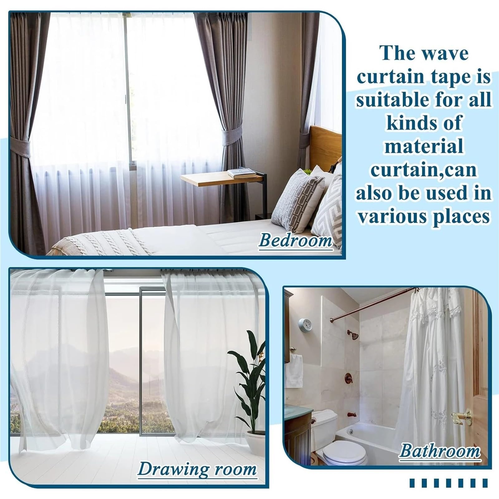 Cinta para Cortinas Fruncida Ganchos de Cinta Cortina Ondulada Transparente, Juego Plisada for Cortinas, Plegables onduladas(10m)