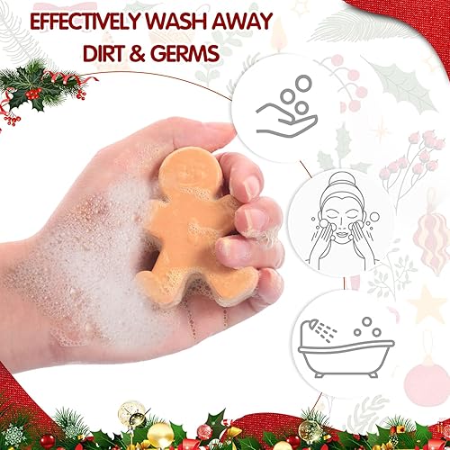 Miniatura 3 de Juego de 30 jabones de Navidad hechos a mano, jabones hechos a mano para árbol de Navidad, Papá Noel, pan de jengibre, copos de nieve, divertidos