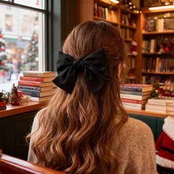 Vintage Large Satin Bow Hair Barrette Big Bow Hair Clips Headwear Silk Hair Tail Clip Black Bowknot Barrette Hairs Bowknot Headdress for Women and Girls
