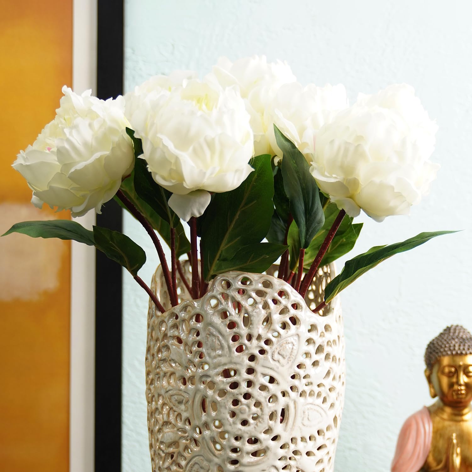 PURE HOME + LIVING Ivory Artificial Peony Flower Stem - Single