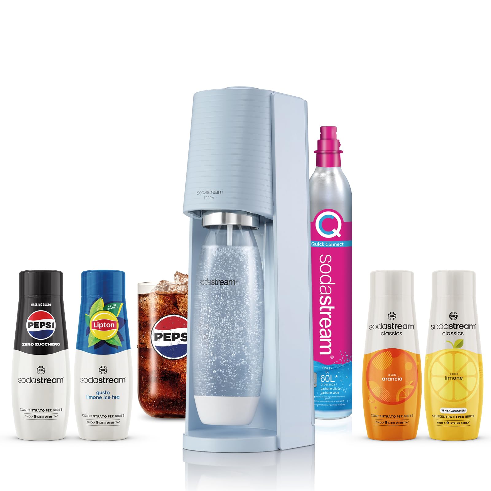 SodaStream Gasatore Terra - Macchina per acqua frizzante, con cilindro CO2 incluso e bottiglia lavabile in lavastoviglie, colore: Azzurro
