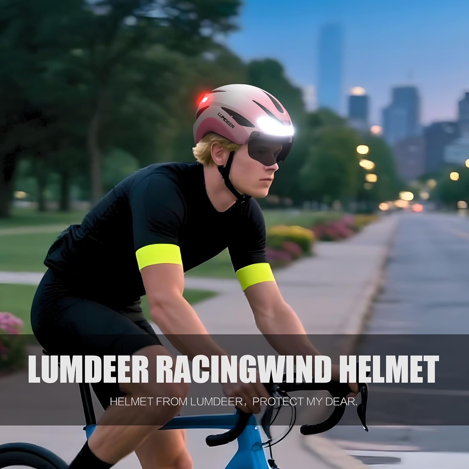 LUMDEER DARKNIGHT Bike Helmet - LED Turn Signals Front & Rear Light Rechargeable, Visor, Goggles for Ebike,Scooter Commuting, Adjustable Bicycle Helmets for Adults Men Women