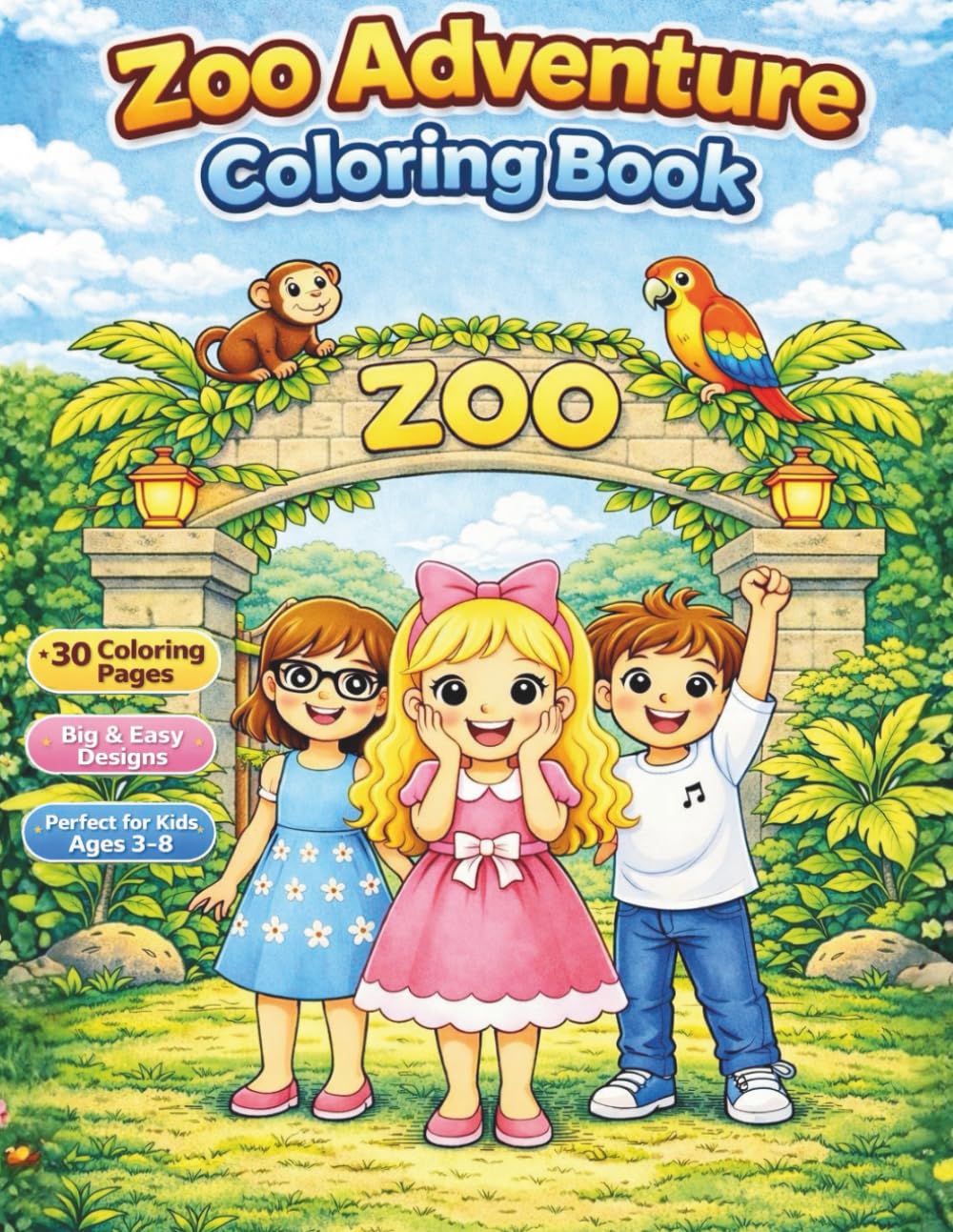 Zoo Animals Coloring Book for Kids: Cute and Fun Animal Coloring Pages for Toddlers and Preschool Ages 3-8