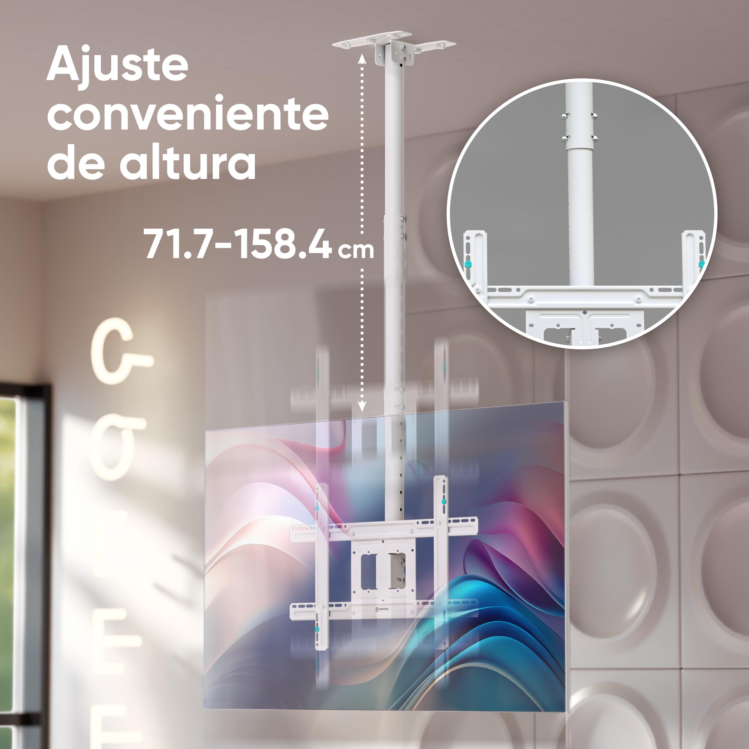ONKRON Soporte TV Techo 32-80 Pulgadas, hasta 68,2 kg, Brazo Television VESA 100x100-600x400 mm, Soporte TV Pared Telescópico, Giratorio e Inclinable, Sujeción para Pantalla Universal, Blanco N1L-W