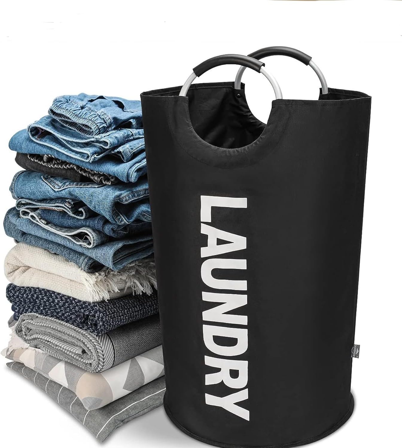 90L Large Collapsible Laundry Basket with Handles for Bathrooms, Laundry Rooms, and Travel, Black
