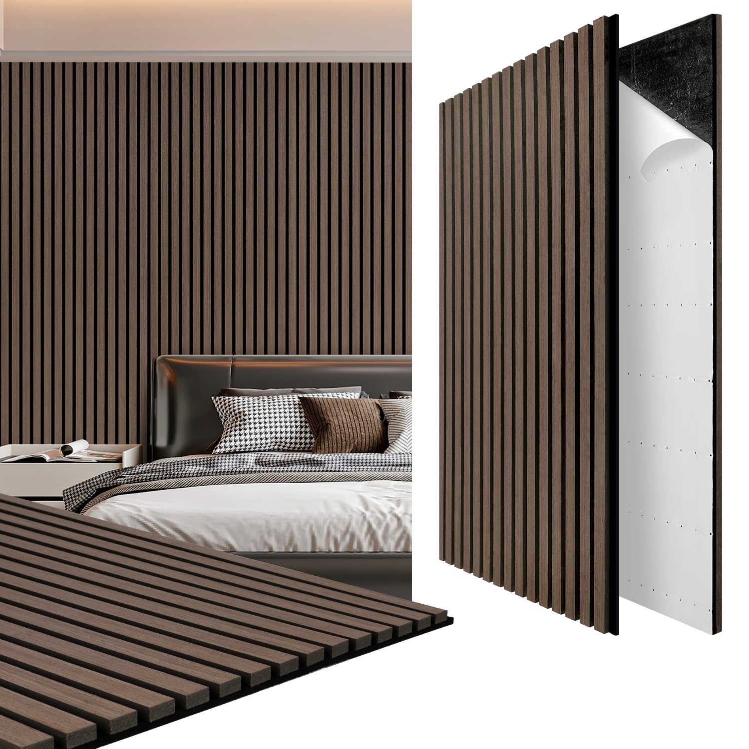 Paneles acústicos de madera, 120 x 60 cm (0,72 m²), autoadhesivos, paneles de pared 3D en aspecto de madera para aislamiento acústico y decoración, paneles de madera para salón, oficinas