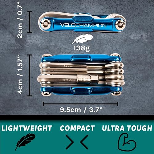Miniatura 4 de VeloChampion Kit de reparación de ciclismo compacto 14 en 1 con llaves Allen, destornillador, llave de radios, palanca de neumáticos, mantenimiento