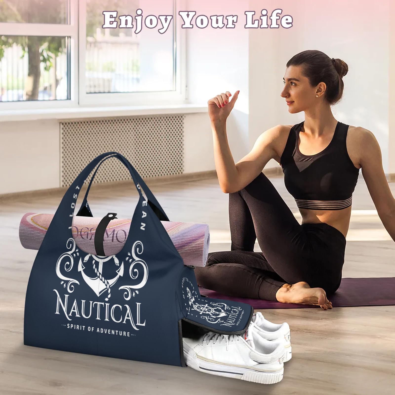 Sporttasche mit Anker-Emblem, für Damen und Herren, Anker, Wochenende, Übernachtungstasche, mit Schuhfach, Schultertasche, Gepäcktasche für Yoga, Fitnessstudio, Reisen, farbe, L, Taschen-Organizer