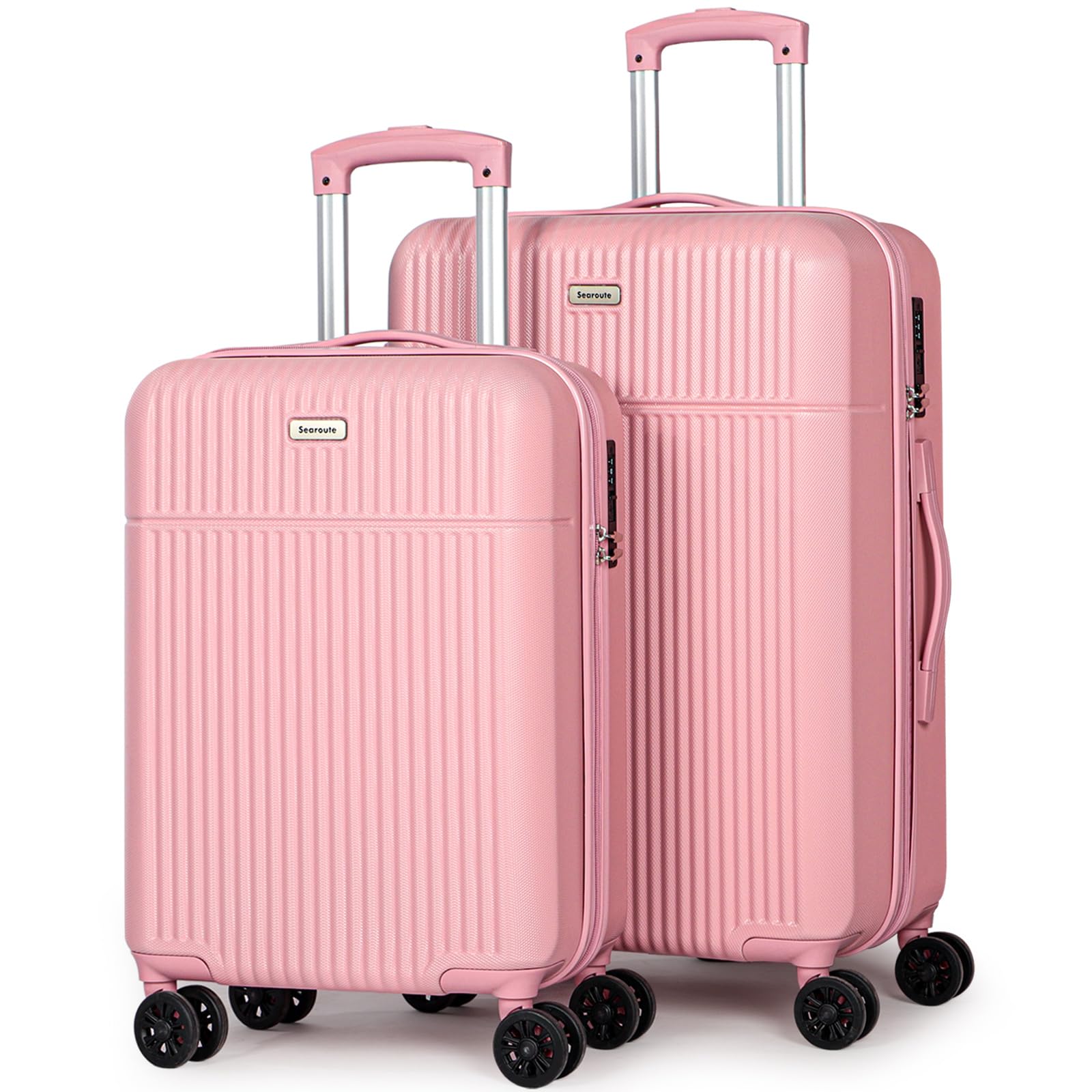 Luggage Sets 2, ABS Hard Shell Lightweight Trolley Travel Suitcase Set with 4 Spinner Wheels TSA Lock for Man Women, 21" + 24" (Pink)