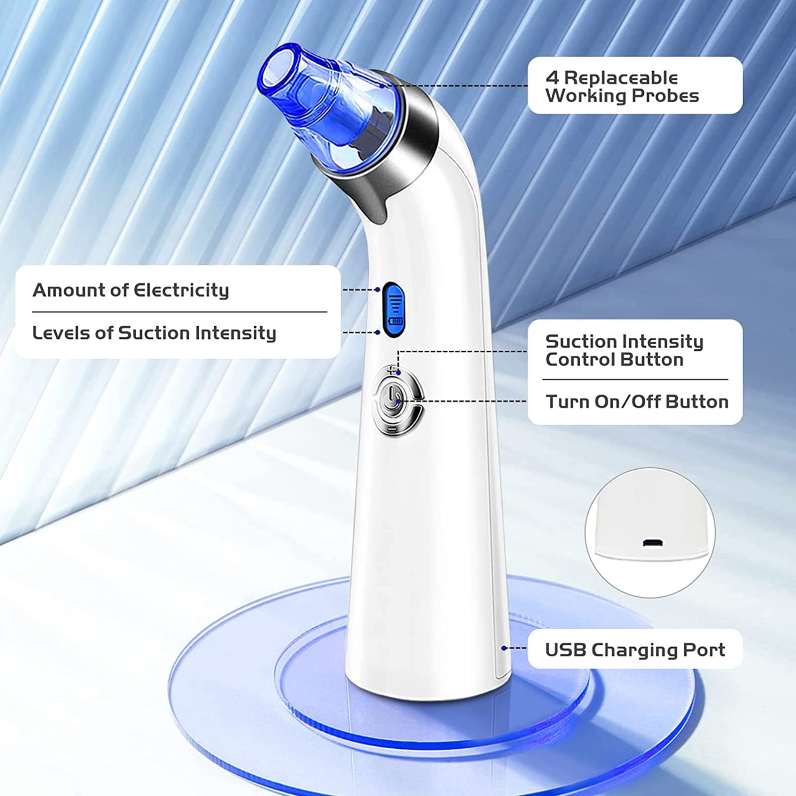 WolFum Trattore di pulizia del viso – detergente per spore facciale, strumento di estrazione della comedone-Whitehead, pulitore elettrico per pore, aspiratore per rimuovere punti neri,