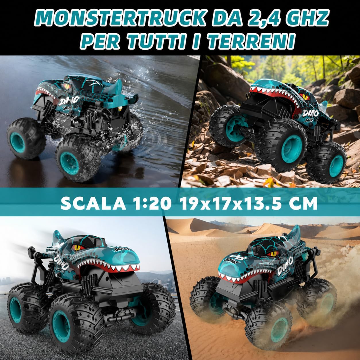 Macchina Telecomandata, 2.4GHZ Monster Truck Telecomandato, Macchina Telecomandata per Bambini con Luce LED, Musica, Camion Telecomandato Drift 360° Rotazione, Regalo Bambina Bambino 4 5 6 7 8 9 anni