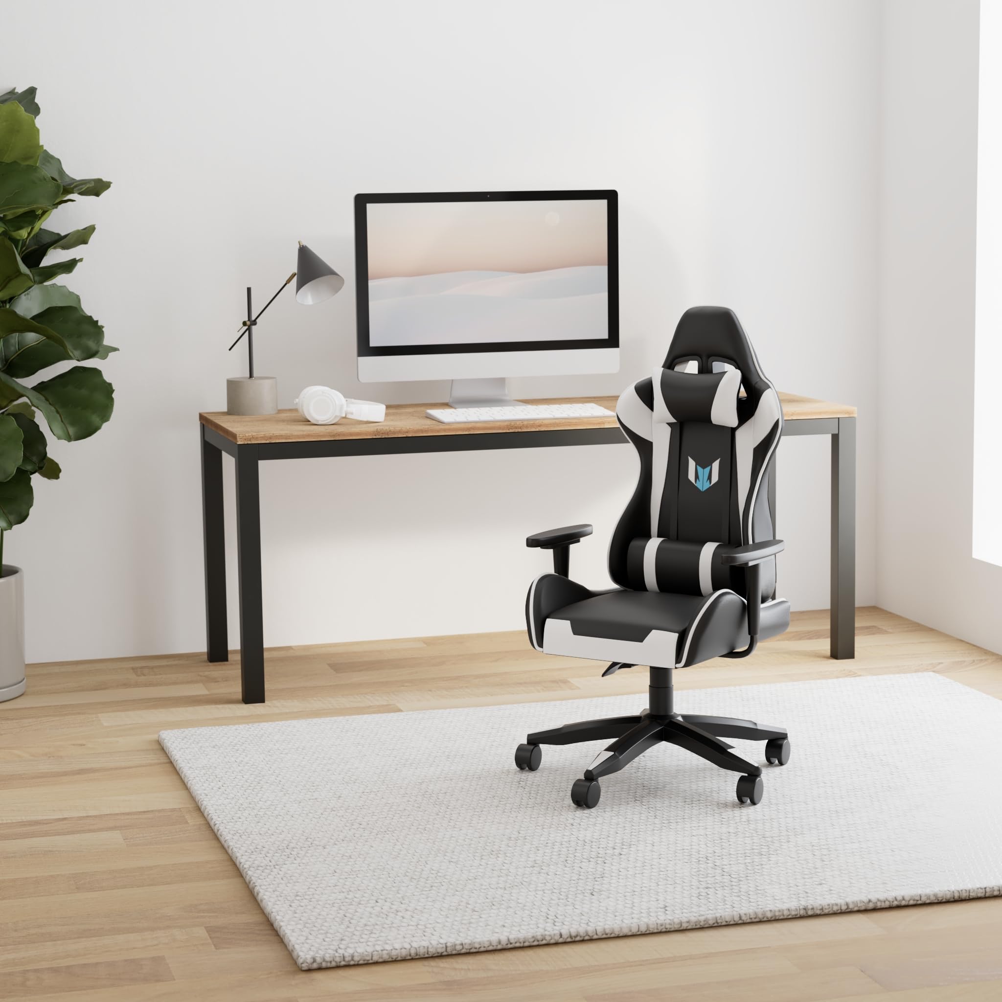 bigzzia Gaming Stuhl Computerstuhl Ergonomisch - Gamer Stühle mit Lendenkissen + Kopfstütze Höhenverstellbar Gaming Chair für Mädchen Junge Erwachsene (Weiß)