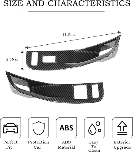 Miniatura 3 de RT-TCZ Manija de puerta de fibra de carbono, interruptor de control de ventana, cubierta de panel de botón, calcomanía para decoración de