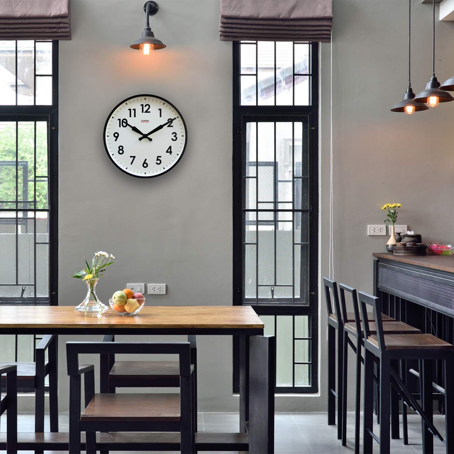 Cloudnola Reloj de Metal, Estilo Industrial, Reloj de Pared de diseño contemporáneo, Movimiento de Cuarzo silencioso, Negro