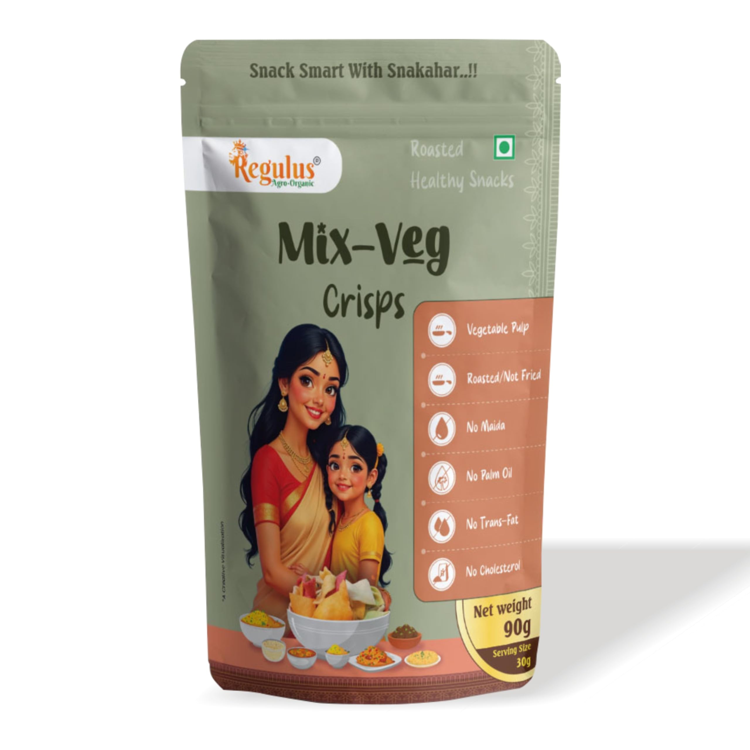 Regulus Mix Veg Crisps 90g | Roasted Veg Chips | No Maida, No Palm Oil | No Trans Fat, No Cholesterol | No Preservatives | No Synthic color Snack-image-42