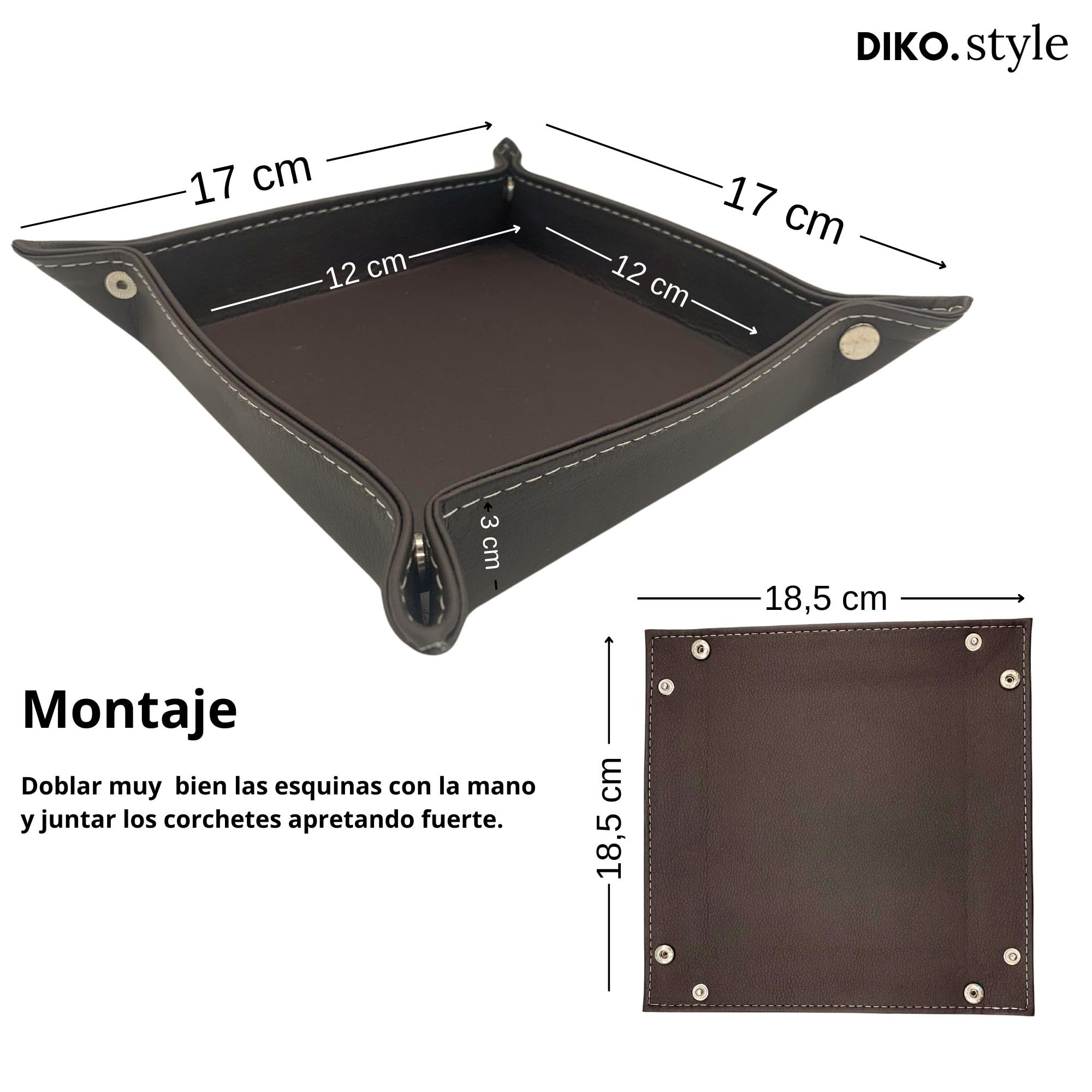 Set 2 Bandejas Vaciabolsillos 18,5CM Cuero PU | Recibidor, Habitación y Escritorio | Bandeja Joyas | Chocolate | Bandeja Organizadora