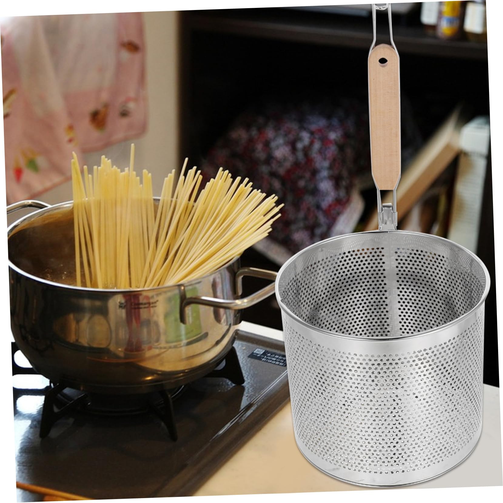 Edelstahl Nudelsieb mit Langem Griff, Feinmaschig, Silber