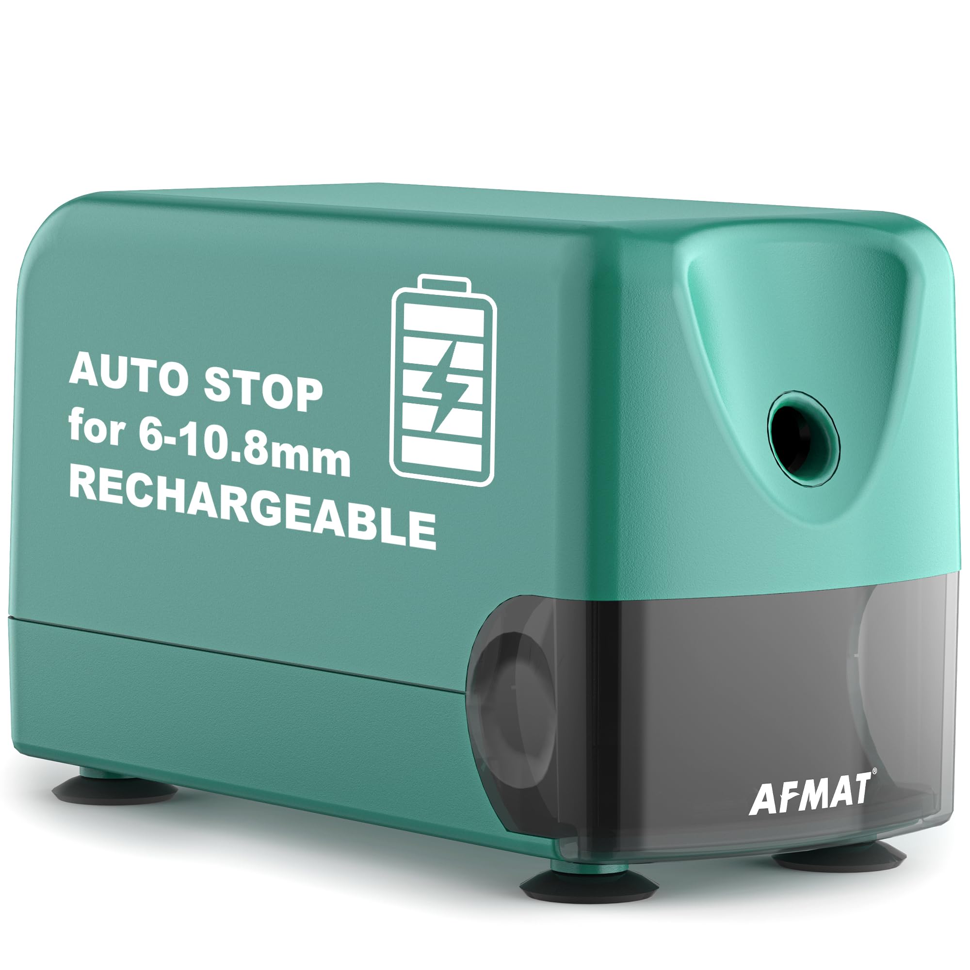 AFMAT Hochleistungs-Elektrischer Anspitzer, Auto-Stop Wiederaufladbarer Elektrischer Spitzer mit Behälter für 6-11 mm Stifte,Schnelles Spitzen in 2s, 10,000 Spitzvorgänge