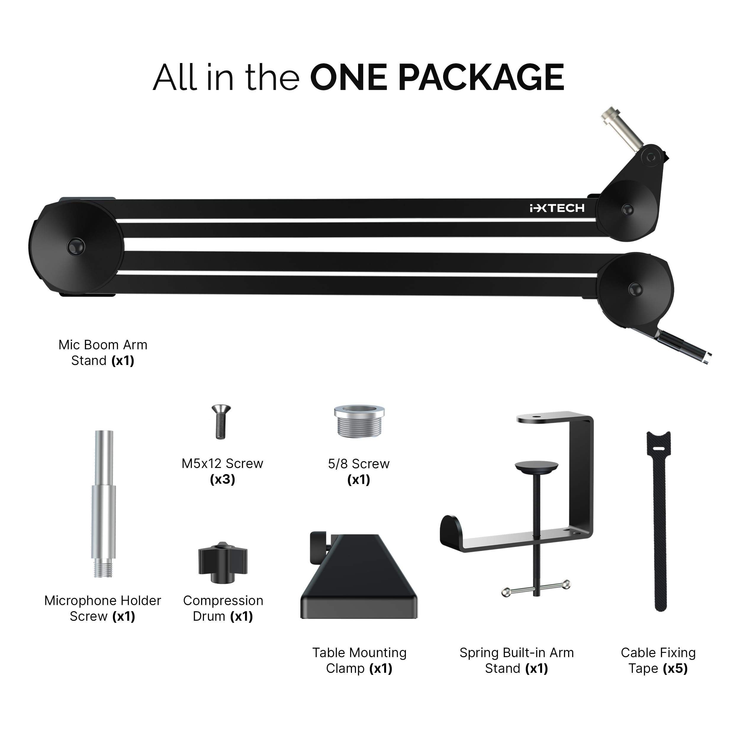 IXTECH Microphone Boom Arm Stand, Heavy Duty Adjustable Mic Stand with Cable Ties, Desk Mount Arm Stand for Gaming Streaming Podcasting (LARGE)