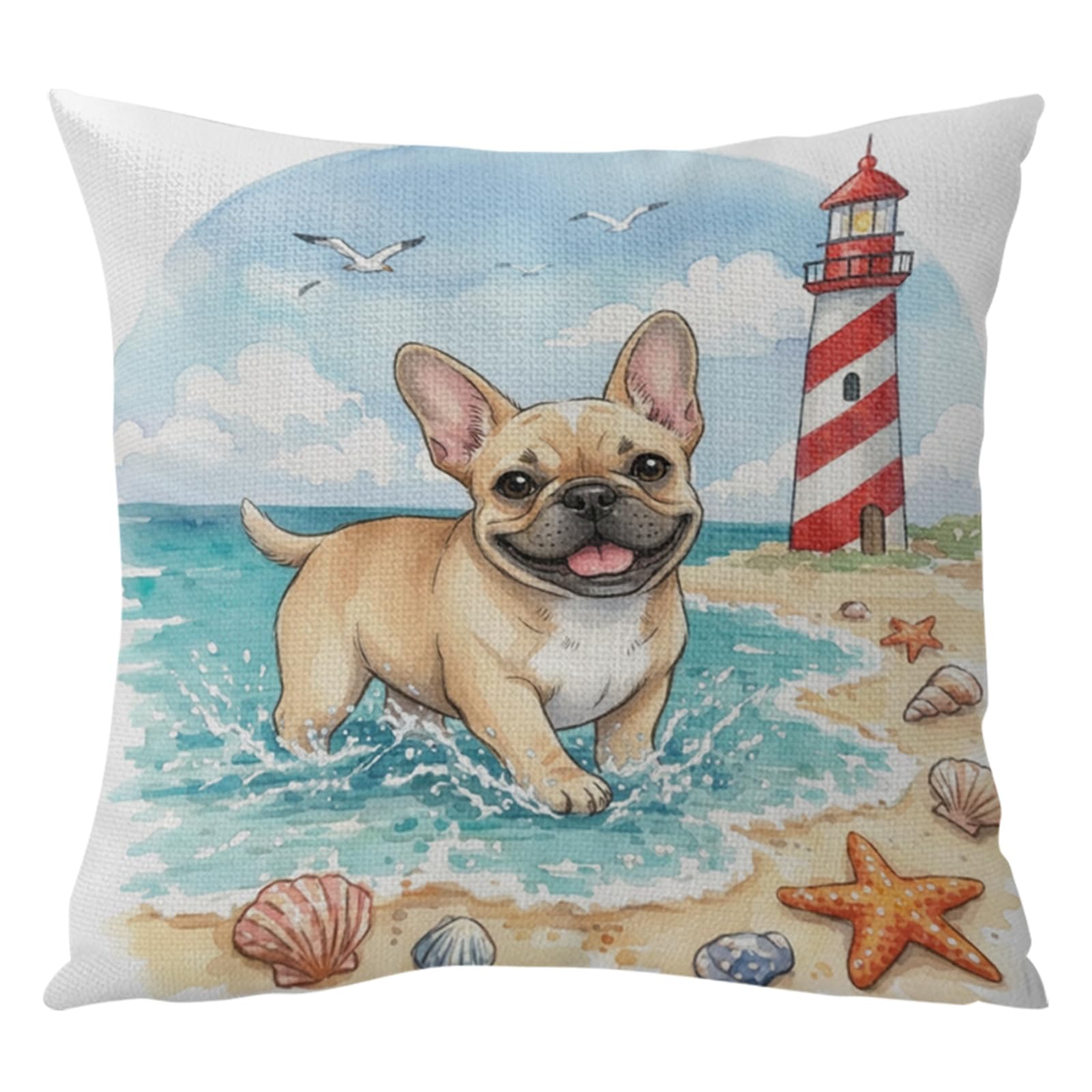 Poetrydraw French Bulldog 11Ct Diy Stamped Cross Stitch Pillowcase 17.72X17.72inch Cross Stitch Cushion Cover For Adult Beginners Home Decor (French Bulldog)